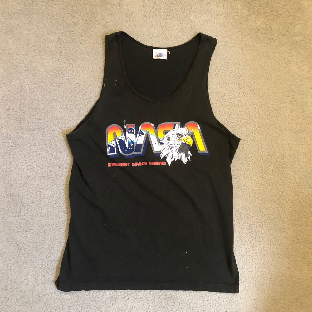 Vintage NASA Kennedy Space Center Eagle Graphic Tank Top‎ Black Mens Large 90s